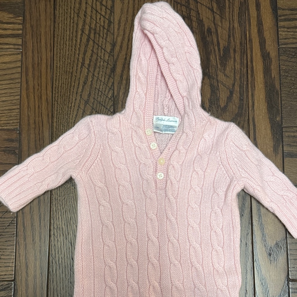 Ralph Lauren Pink Cable-Knit Cashmere Bunting 3-9 M. - Picture 4 of 7